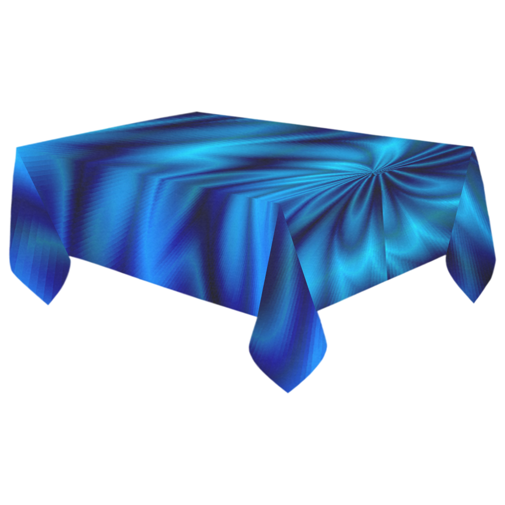 Blue Shiny Swirl Cotton Linen Tablecloth 60"x 104"