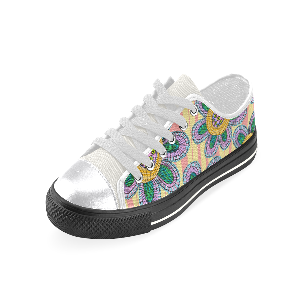 Colorful Flowers and Lines Women's Classic Canvas Shoes (Model 018)