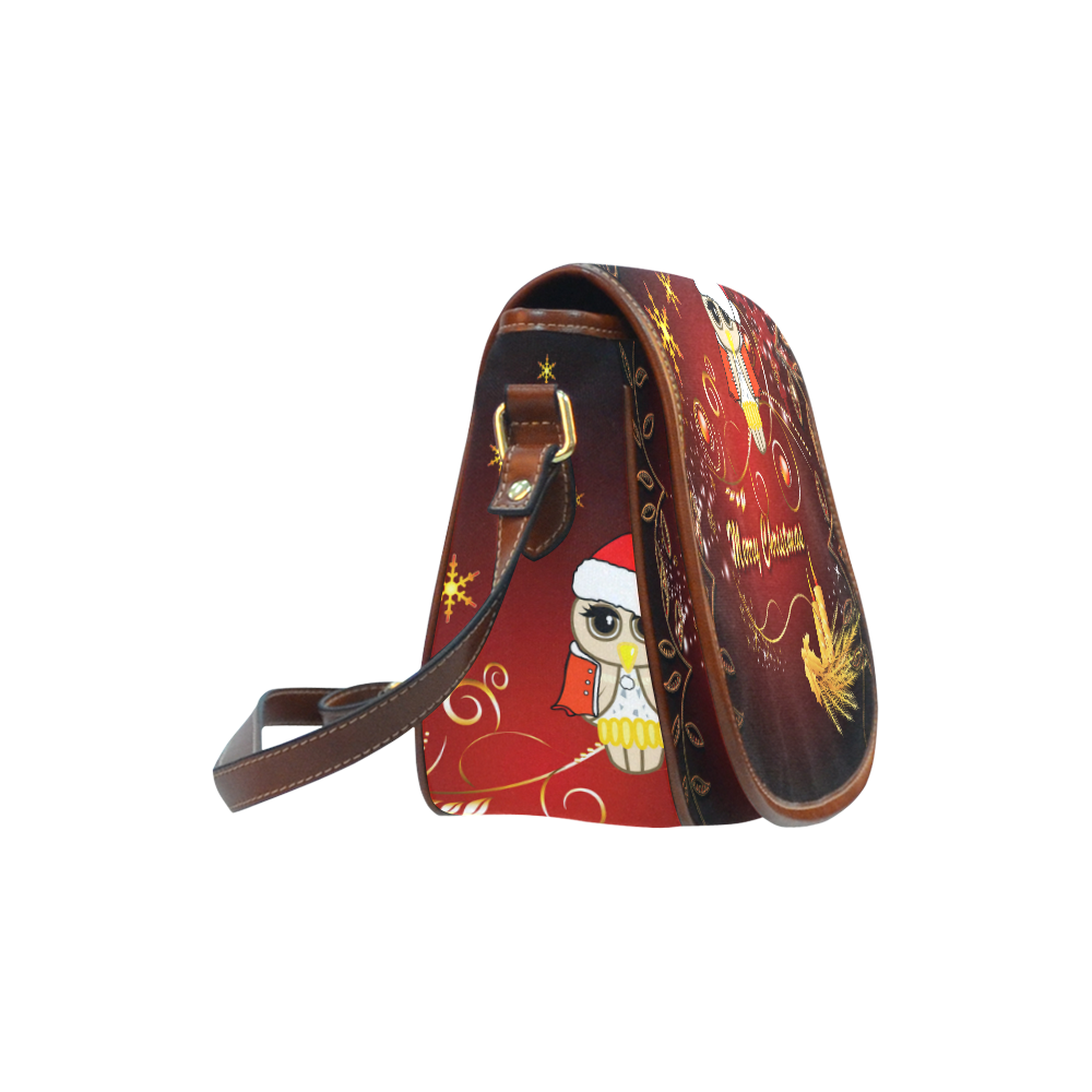 Cute christmas owl on red background Saddle Bag/Small (Model 1649) Full Customization