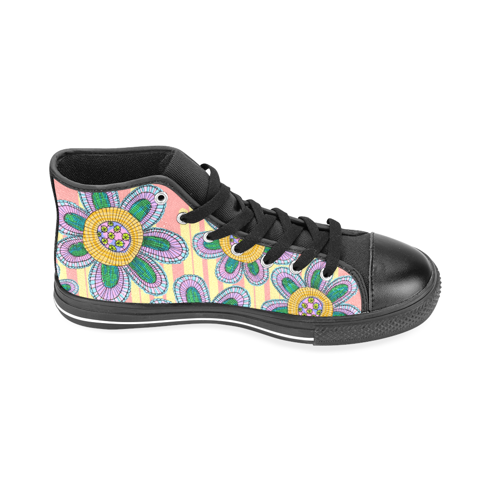 Colorful Flowers and Lines Men’s Classic High Top Canvas Shoes /Large Size (Model 017)