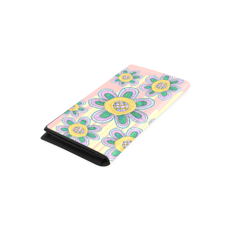 Colorful Flowers and Lines Women's Leather Wallet (Model 1611)