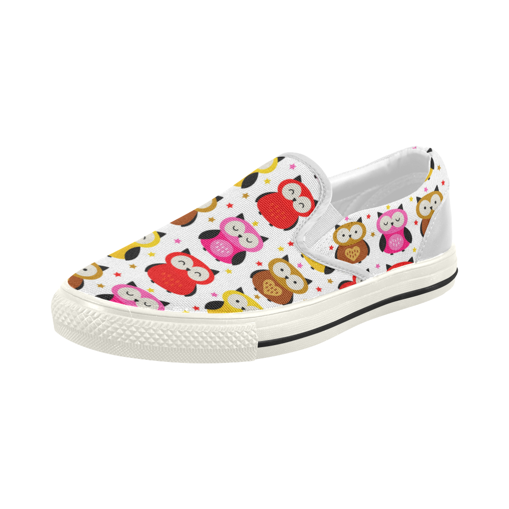 Cute Owls Animal Nature Pattern Women's Slip-on Canvas Shoes (Model 019)