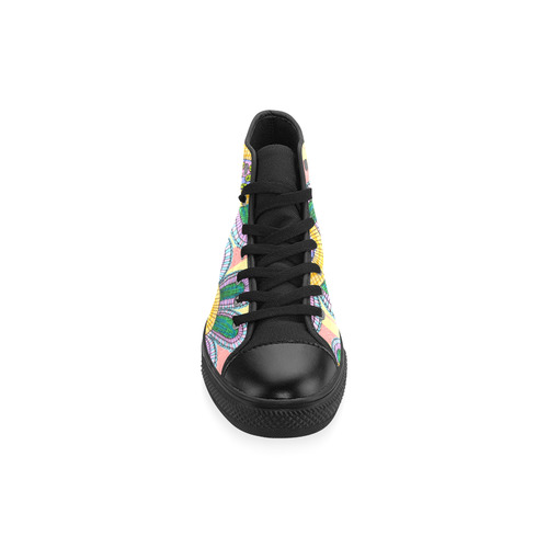 Colorful Flowers and Lines Men’s Classic High Top Canvas Shoes /Large Size (Model 017)