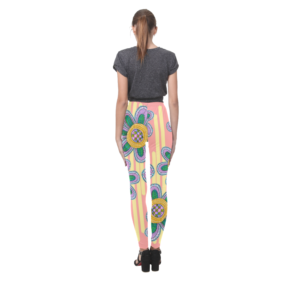 Colorful Flowers and Lines Cassandra Women's Leggings (Model L01)