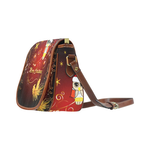 Cute christmas owl on red background Saddle Bag/Small (Model 1649) Full Customization