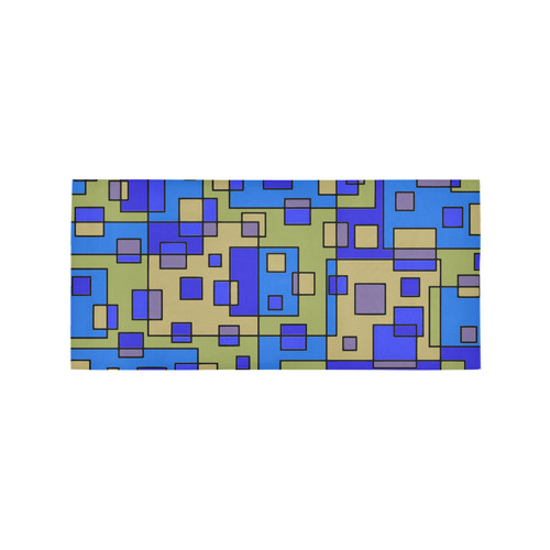 Blue Beige Abstract Square Area Rug 7'x3'3''