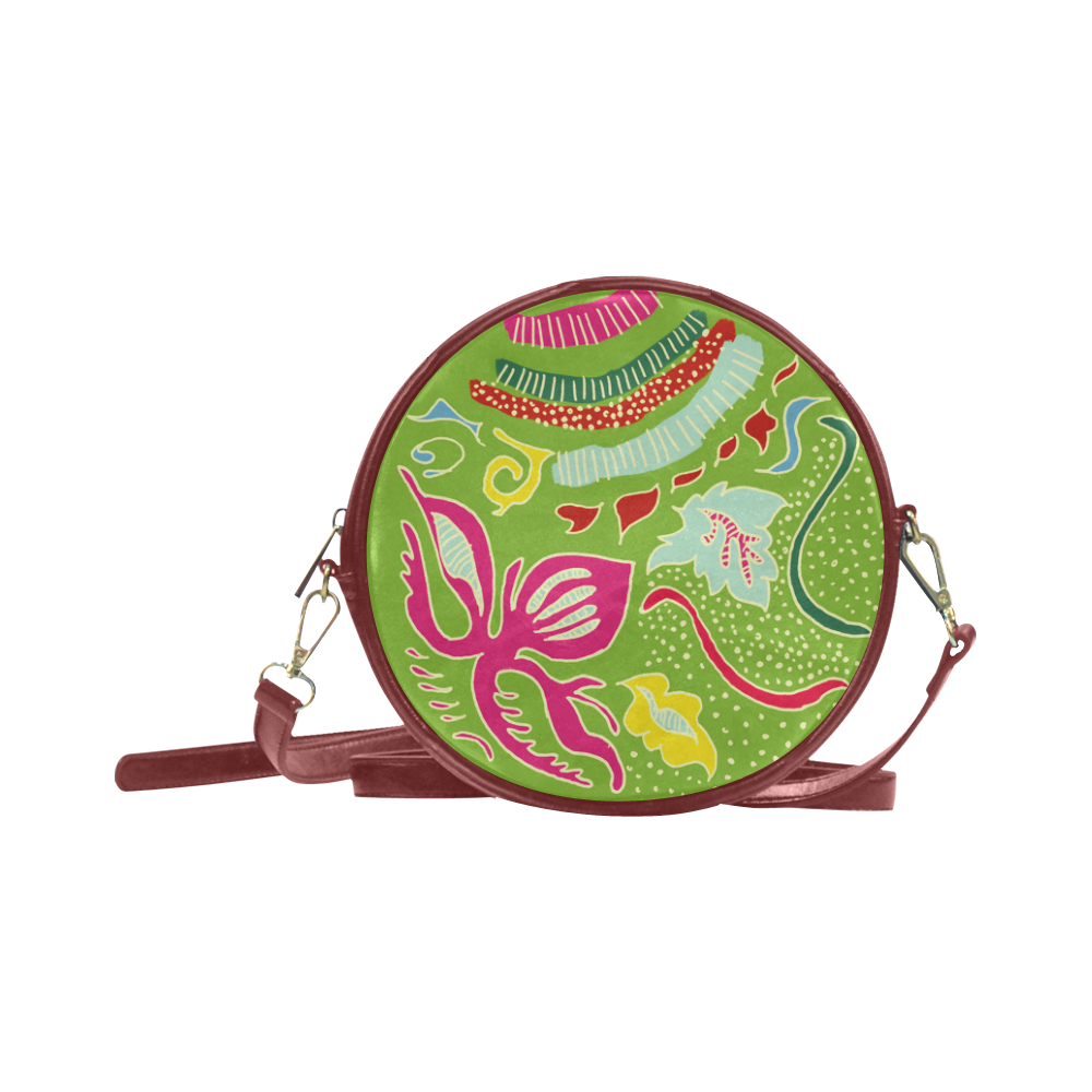 Green Organic Abstract Pattern Round Sling Bag (Model 1647)