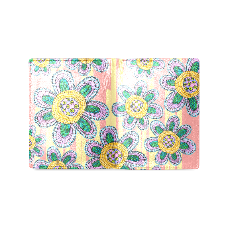 Colorful Flowers and Lines Men's Leather Wallet (Model 1612)