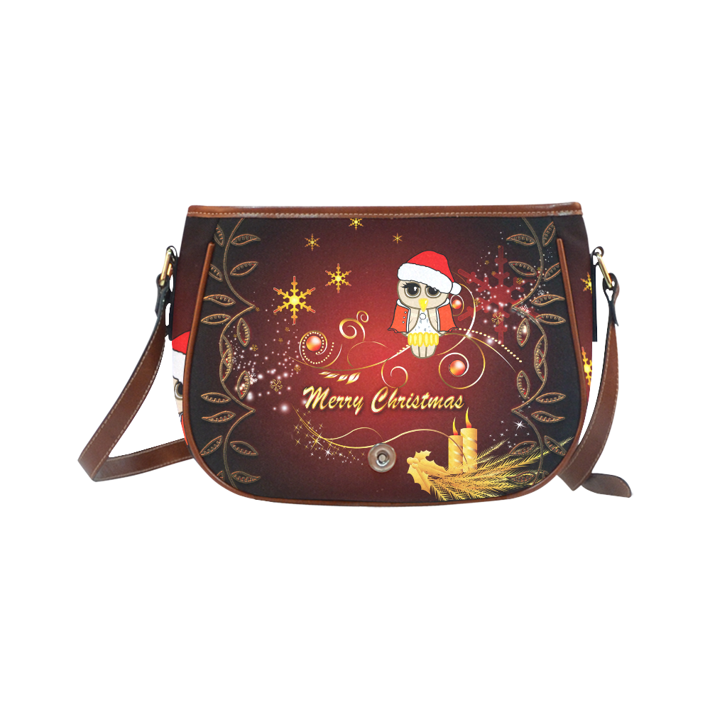 Cute christmas owl on red background Saddle Bag/Small (Model 1649) Full Customization