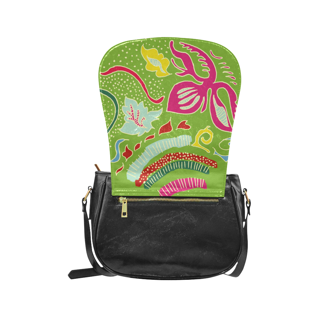 Green Organic Abstract Pattern Classic Saddle Bag/Small (Model 1648)