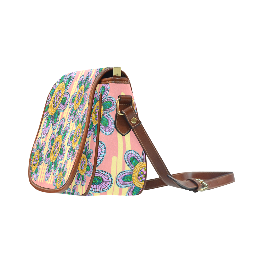 Colorful Flowers and Lines Saddle Bag/Small (Model 1649) Full Customization