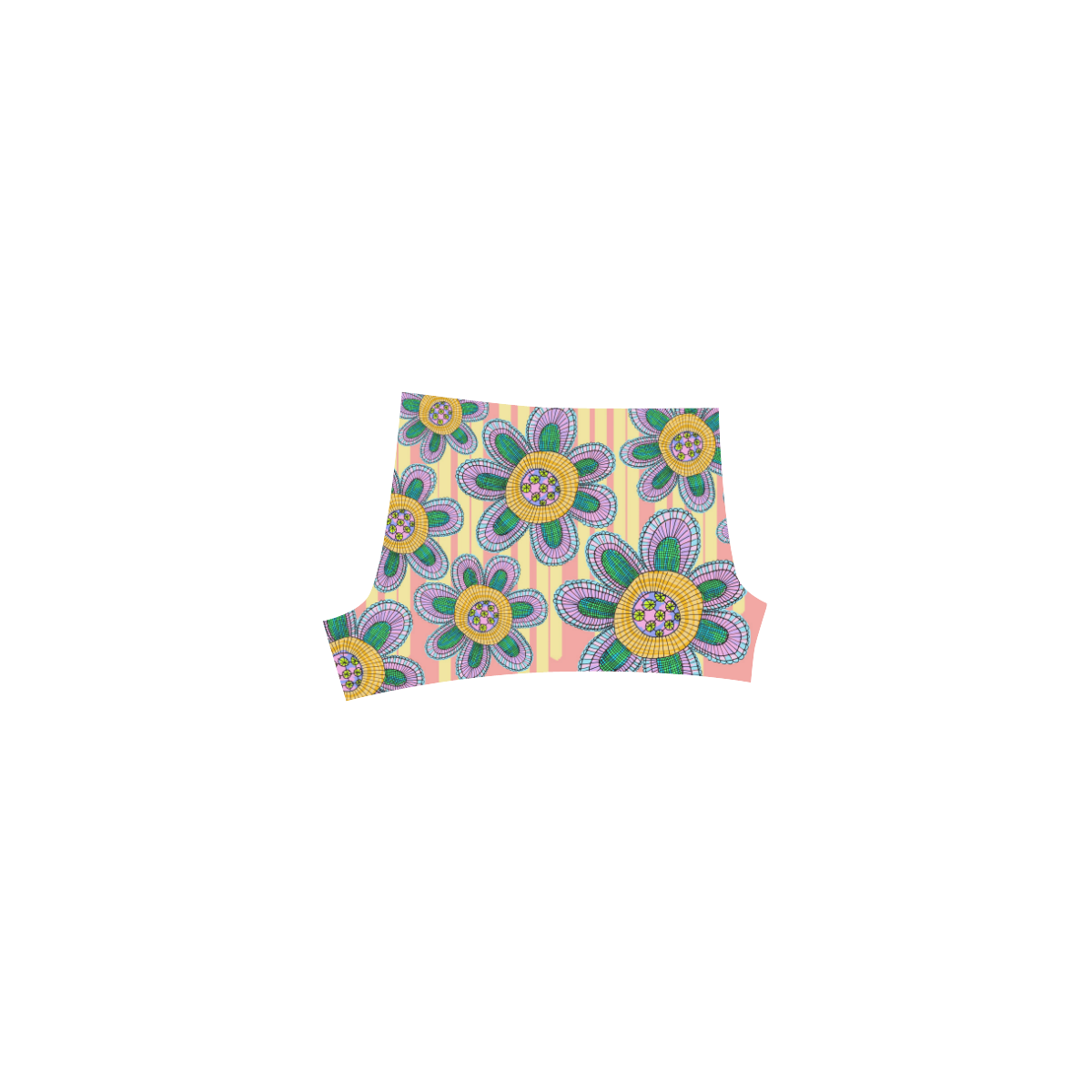 Colorful Flowers and Lines Briseis Skinny Shorts (Model L04)