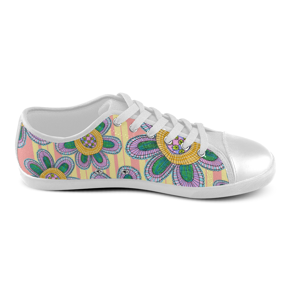 Colorful Flowers and Lines Men's Canvas Shoes (Model 016)