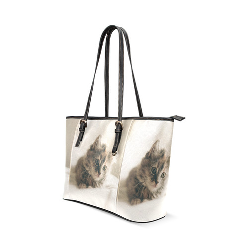 Lovely Sweet Little Cat Kitten Kitty Pet Leather Tote Bag/Large (Model 1640)