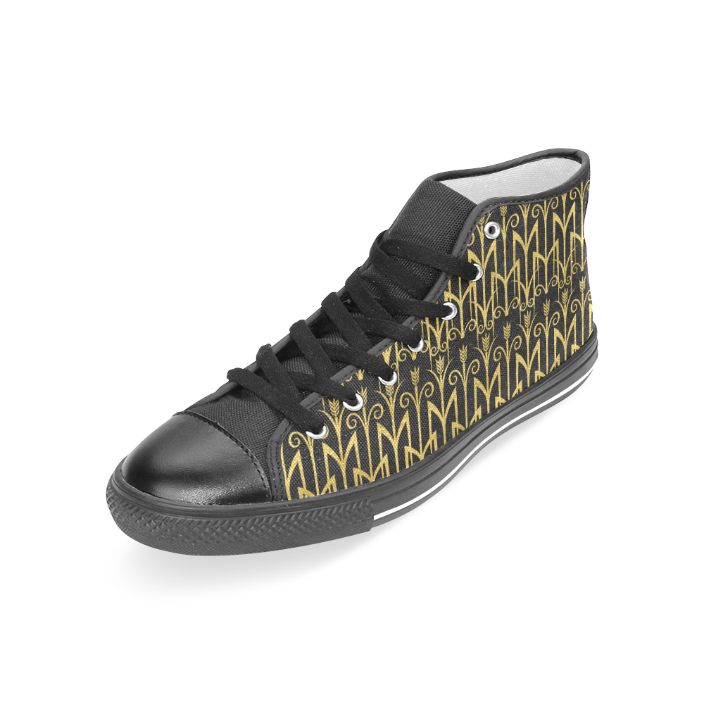 Beautiful BlackAnd Gold Art Deco Pattern Women's Classic High Top Canvas Shoes (Model 017)