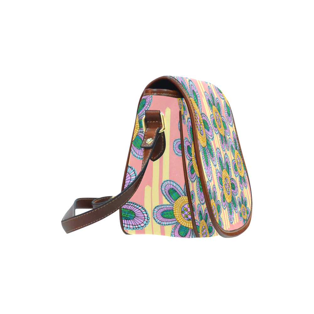 Colorful Flowers and Lines Saddle Bag/Small (Model 1649) Full Customization