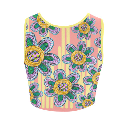 Colorful Flowers and Lines Women's Crop Top (Model T42)