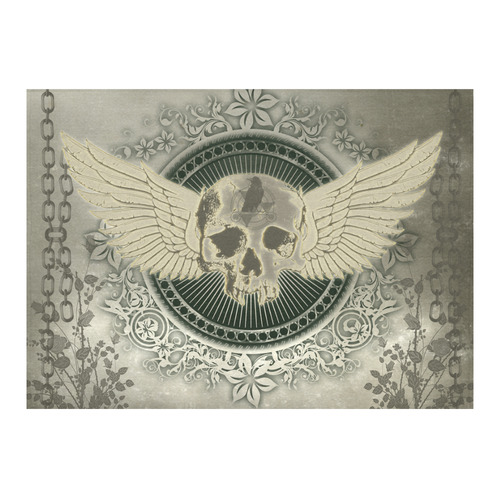Skull with wings and roses on vintage background Cotton Linen Tablecloth 60"x 84"