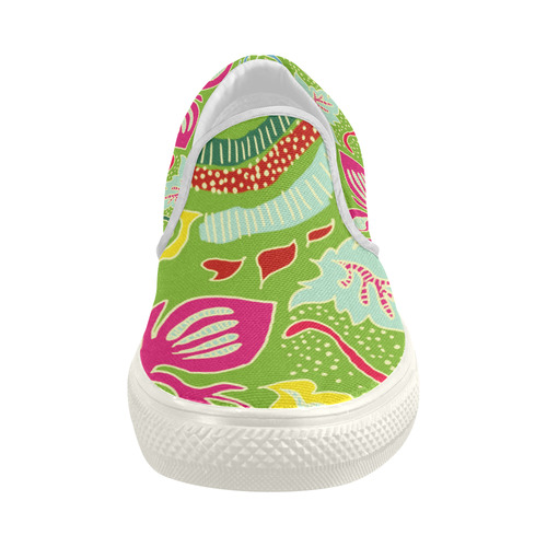 Green Organic Abstract Pattern Women's Slip-on Canvas Shoes (Model 019)