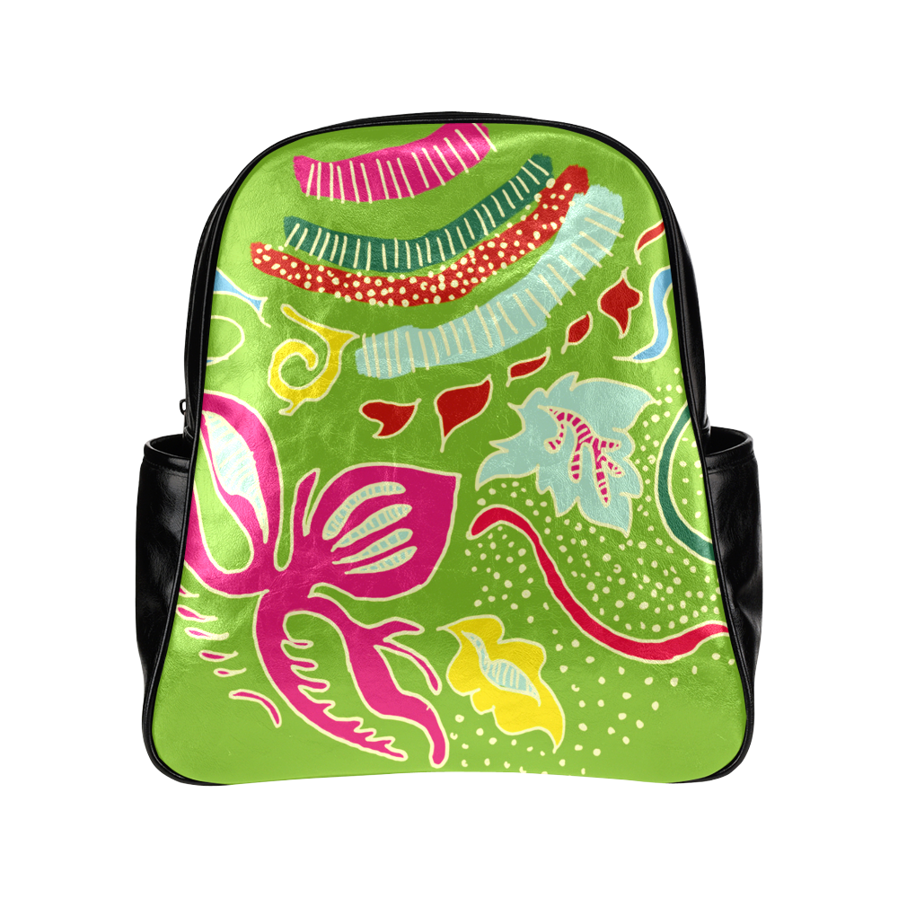 Green Organic Abstract Pattern Multi-Pockets Backpack (Model 1636)