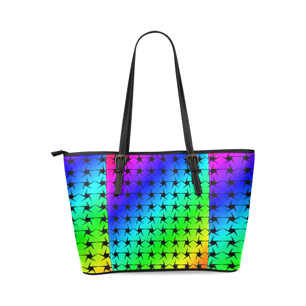 Colorful Black Star Leather Tote Bag/Small (Model 1640)