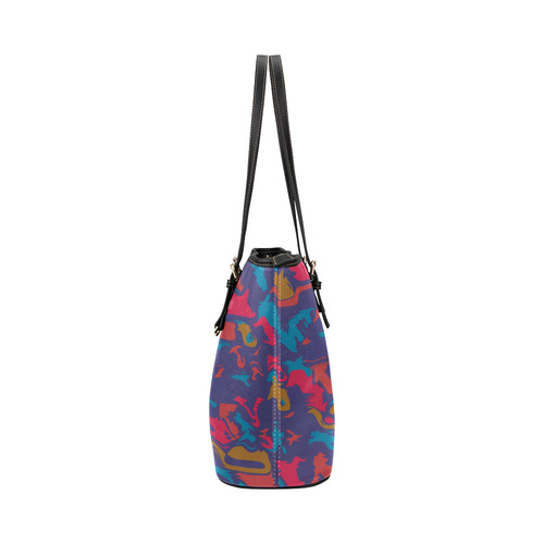 Chaos in retro colors Leather Tote Bag/Large (Model 1651)