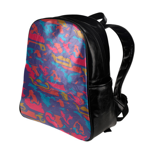 Chaos in retro colors Multi-Pockets Backpack (Model 1636)