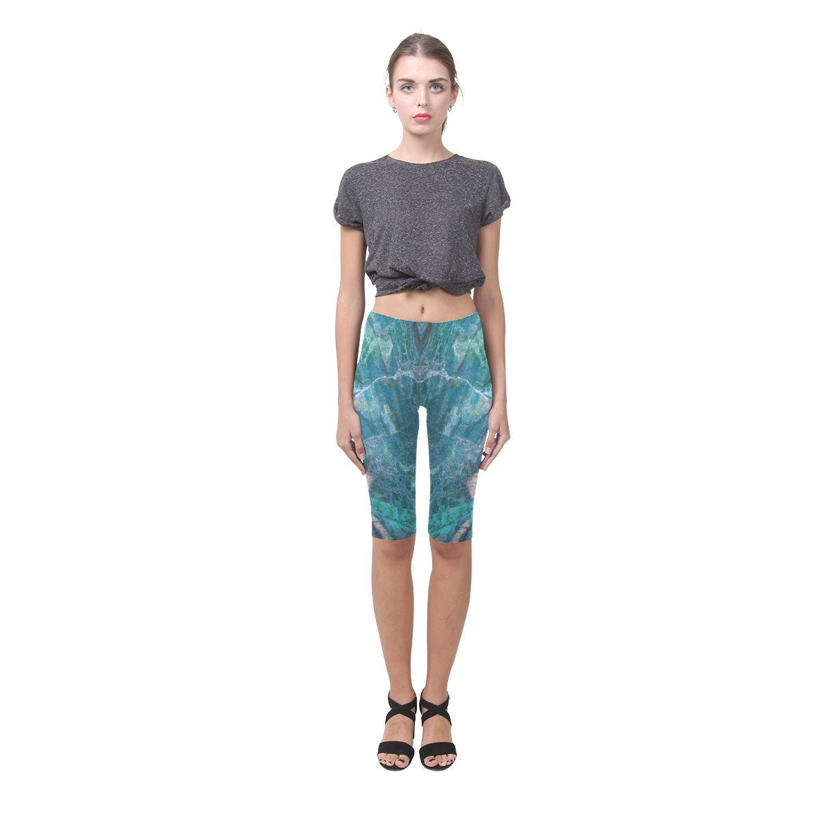 Marble - siena turchese Hestia Cropped Leggings (Model L03)