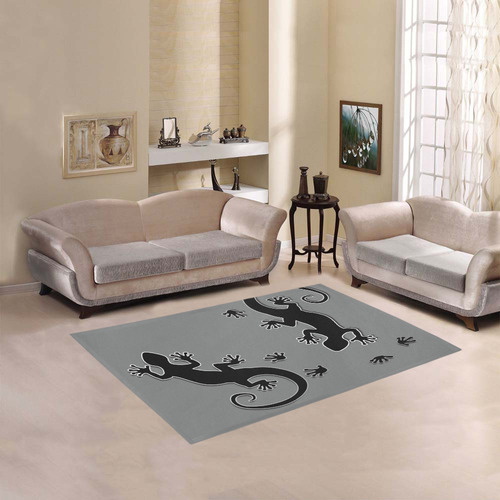 RUNNING GECKO with footsteps black Area Rug 5'3''x4'