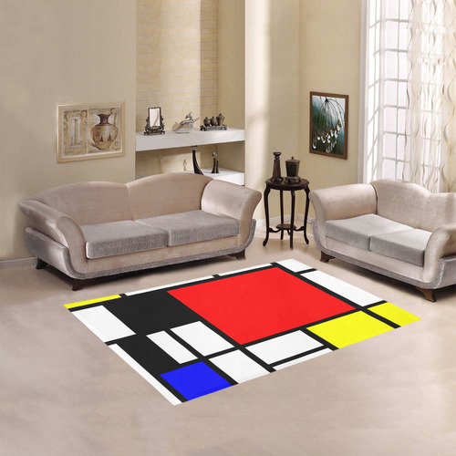 Mosaic DE STIJL Style black yellow red blue Area Rug 5'3''x4'