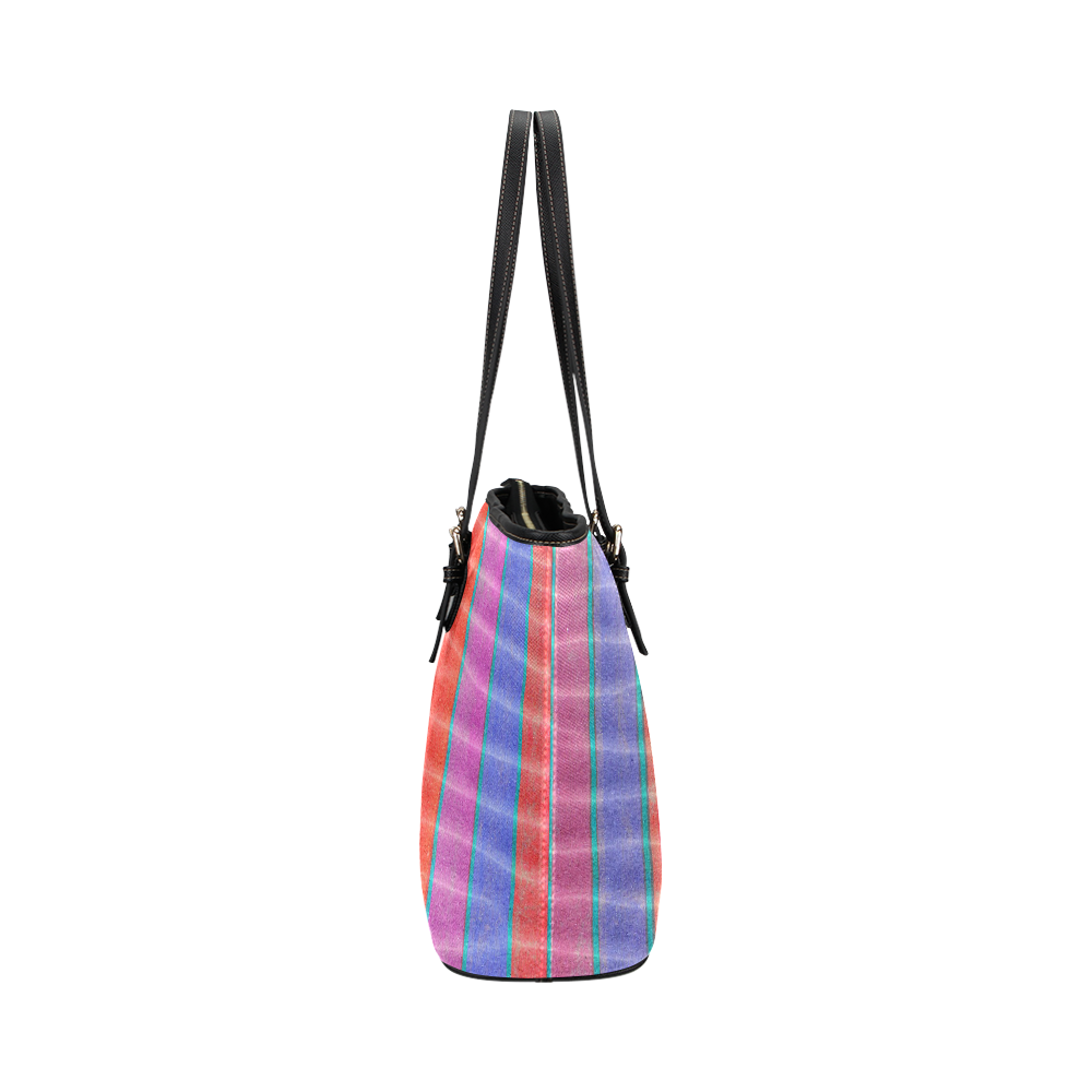 sandy stripes Leather Tote Bag/Large (Model 1651)