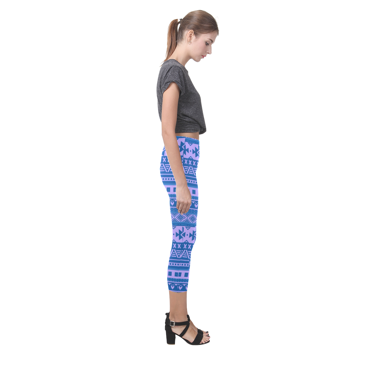 mixed borders blue Capri Legging (Model L02)