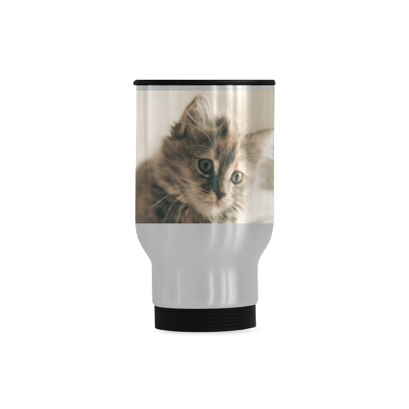 Lovely Sweet Little Cat Kitten Kitty Pet Travel Mug (Silver) (14 Oz)