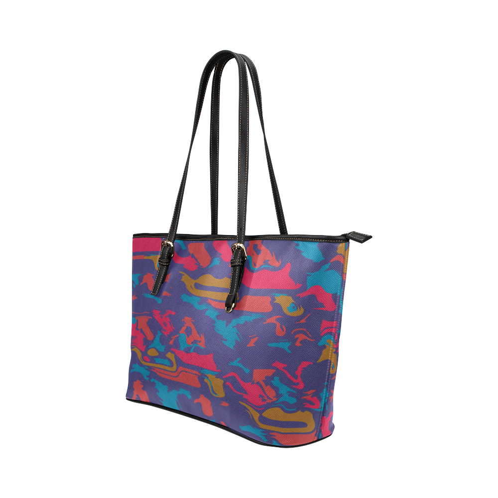 Chaos in retro colors Leather Tote Bag/Large (Model 1651)