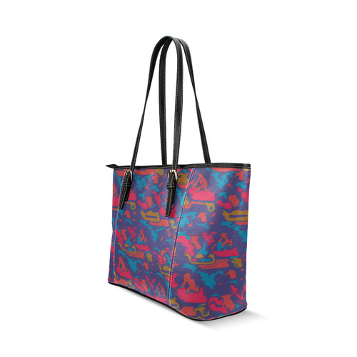 Chaos in retro colors Leather Tote Bag/Large (Model 1640)