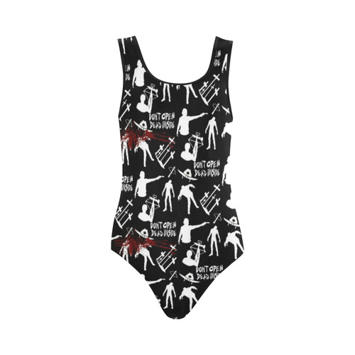 BlackWalkingDeadleg Vest One Piece Swimsuit (Model S04)