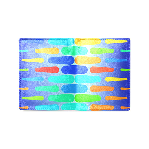Colorful shapes on a blue background Men's Leather Wallet (Model 1612)