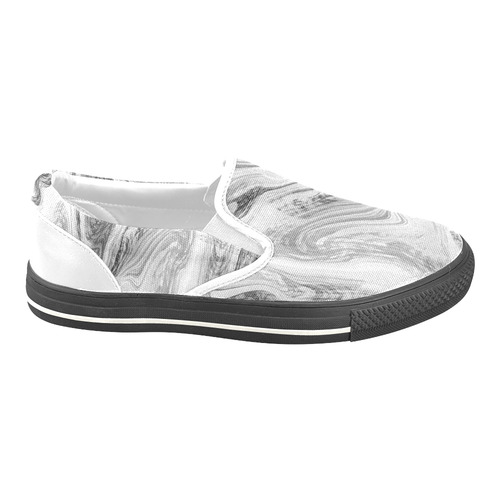 Black and White Swirly Women's Unusual Slip-on Canvas Shoes (Model 019)