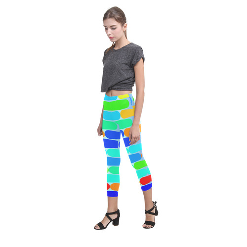 Colorful shapes on a blue background Capri Legging (Model L02)