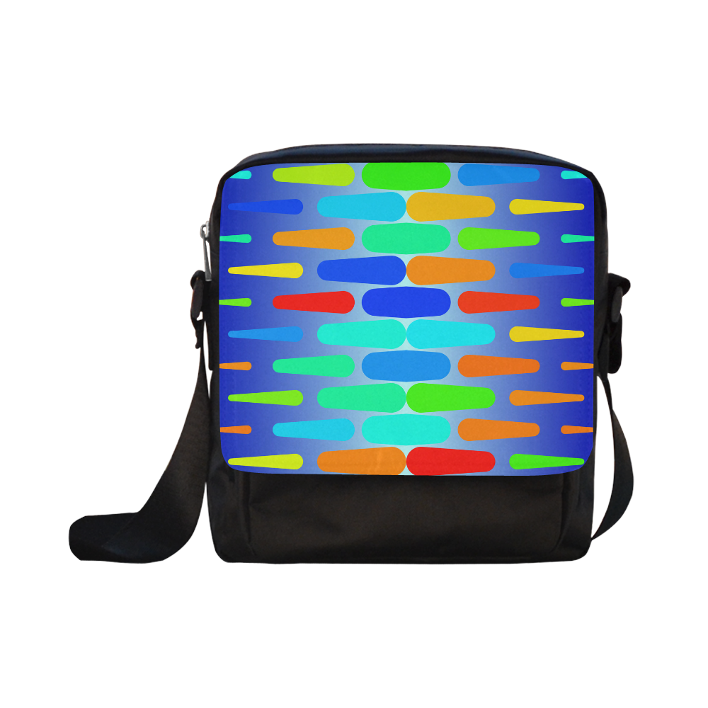 Colorful shapes on a blue background Crossbody Nylon Bags (Model 1633)