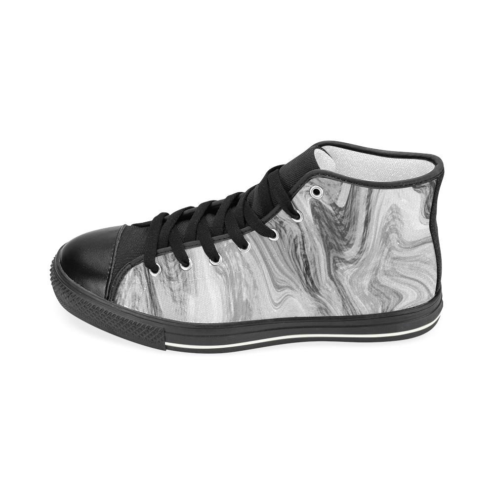 Black and White Swirly Women's Classic High Top Canvas Shoes (Model 017)