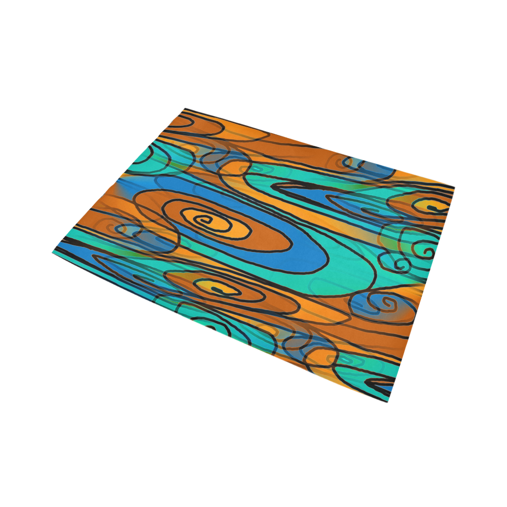 Aqua Orange Sci FY Area Rug7'x5'