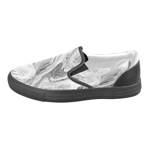 Black and White Swirly Men's Slip-on Canvas Shoes (Model 019)