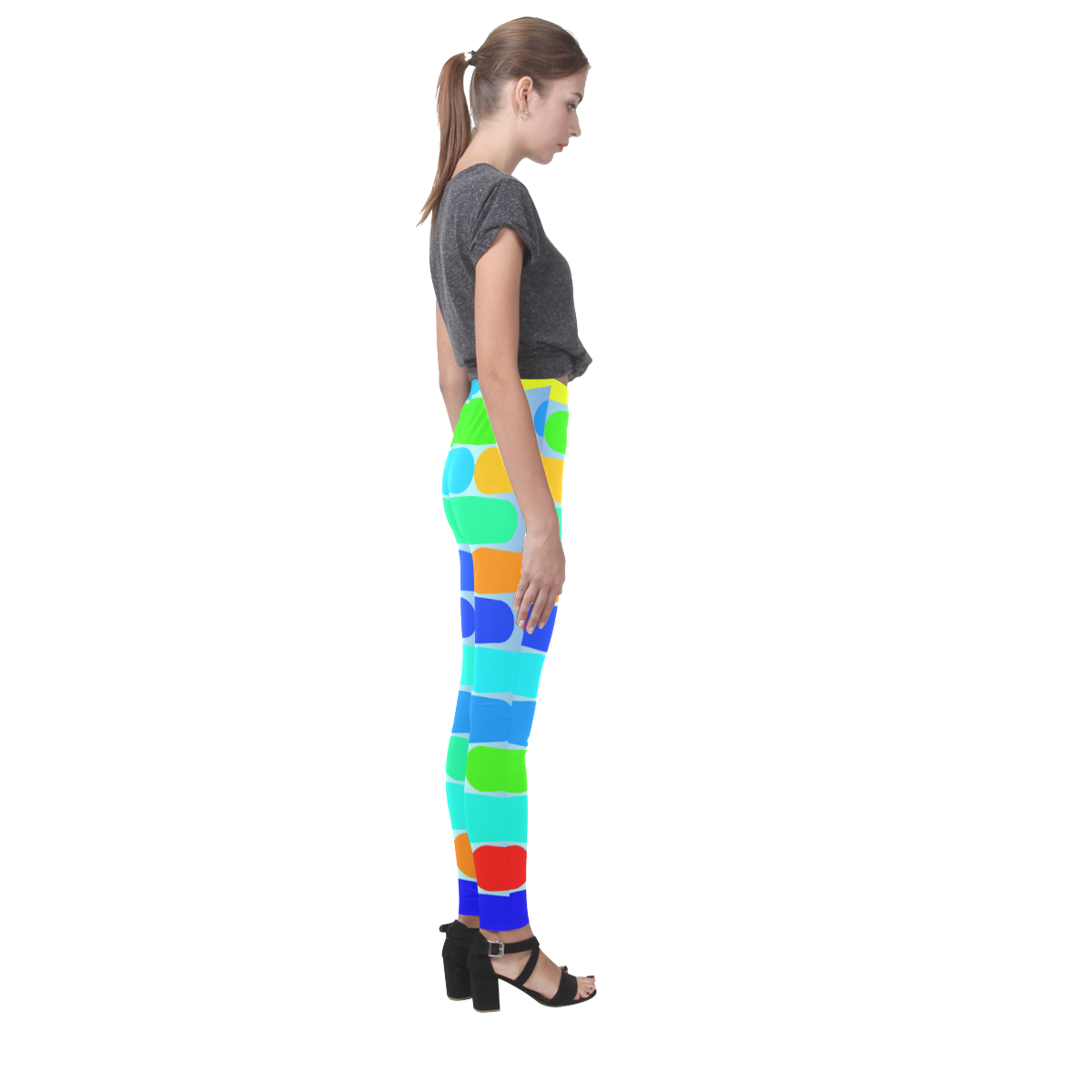 Colorful shapes on a blue background Cassandra Women's Leggings (Model L01)