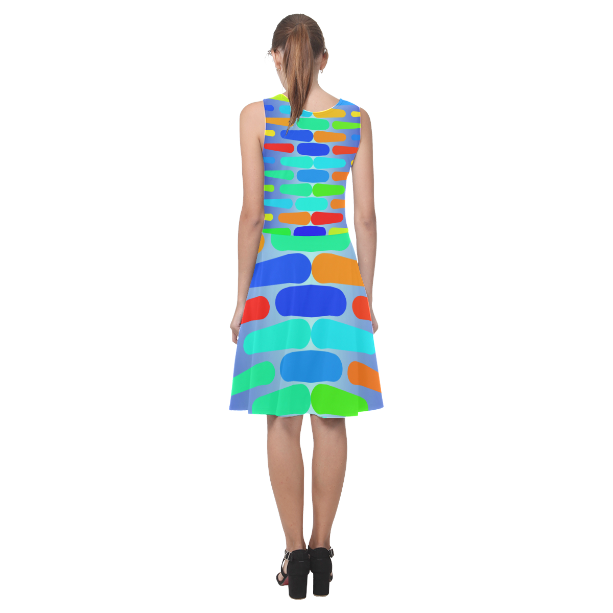 Colorful shapes on a blue background Atalanta Casual Sundress(Model D04)