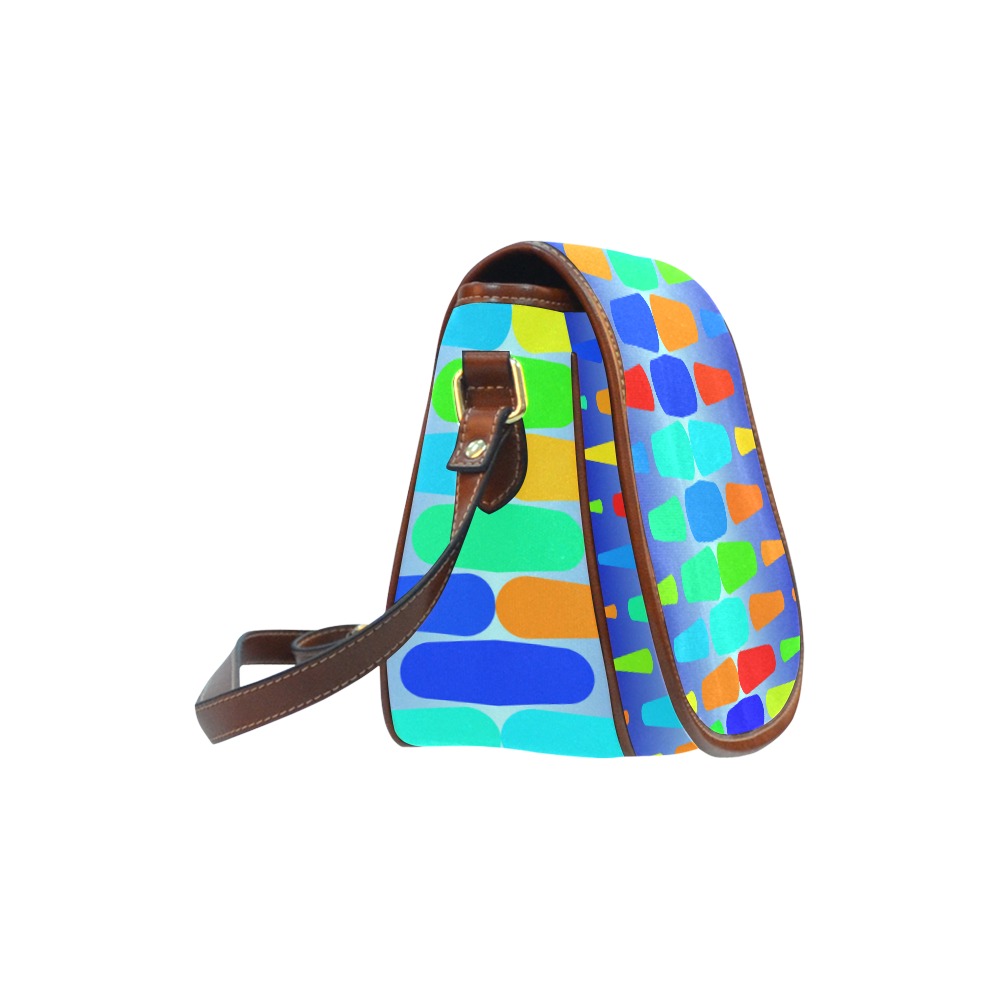 Colorful shapes on a blue background Saddle Bag/Large (Model 1649)