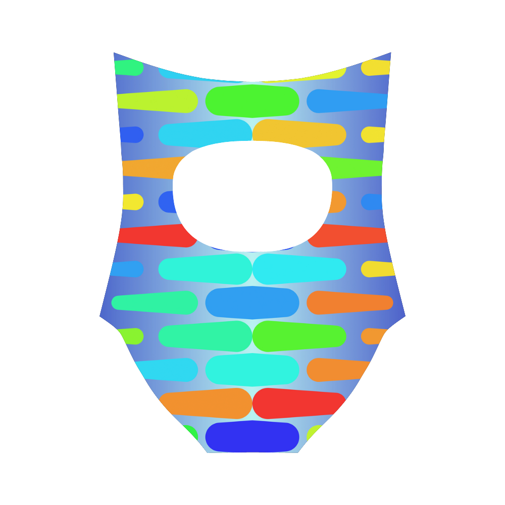 Colorful shapes on a blue background Strap Swimsuit ( Model S05)