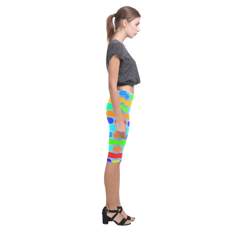 Colorful shapes on a blue background Hestia Cropped Leggings (Model L03)