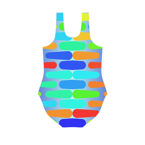 Colorful shapes on a blue background Vest One Piece Swimsuit (Model S04)