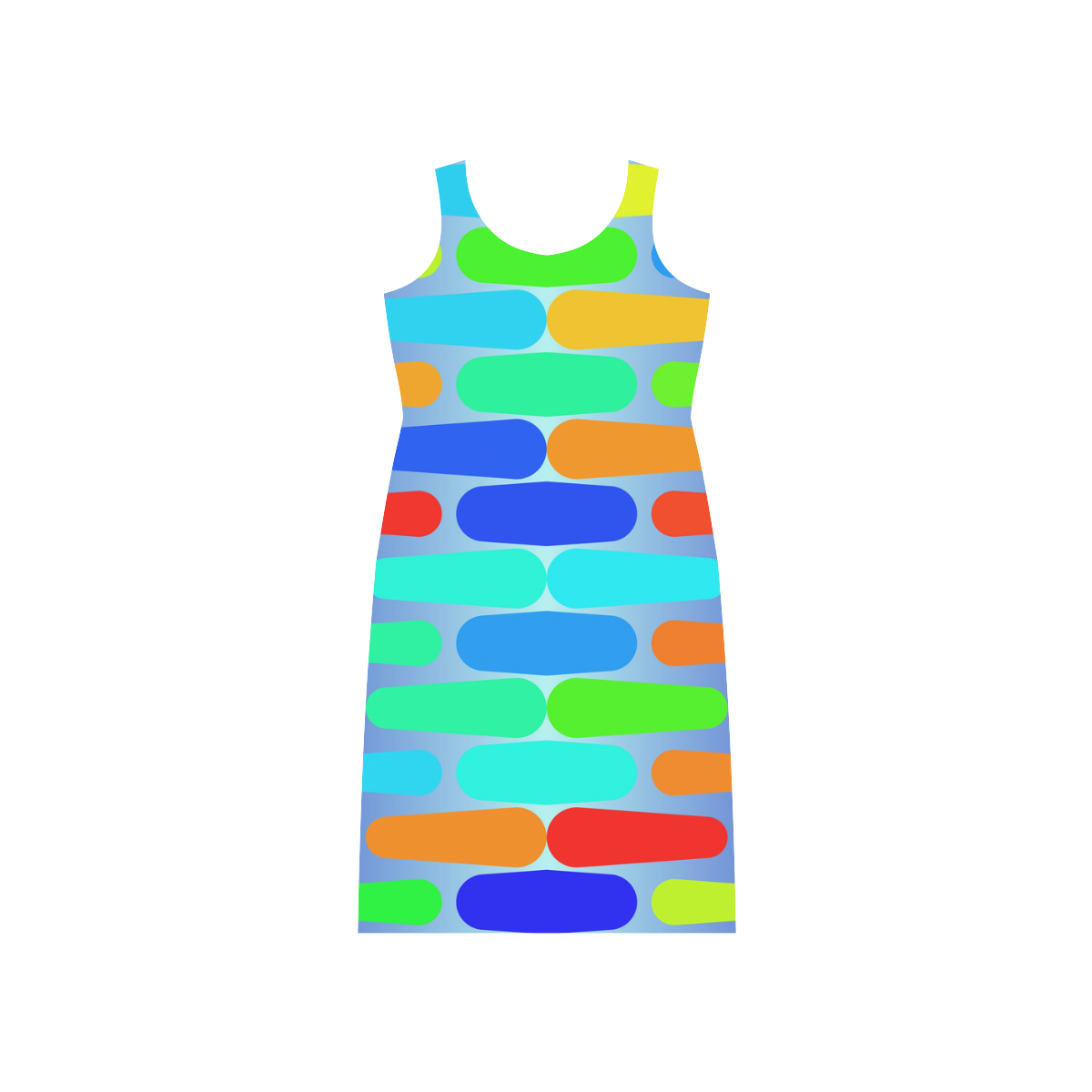 Colorful shapes on a blue background Phaedra Sleeveless Open Fork Long Dress (Model D08)